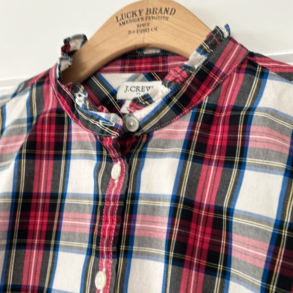 J Crew Tartan Plaid Button Front Blouse w Micro-Ruffled Collar - Picture 4 of 12